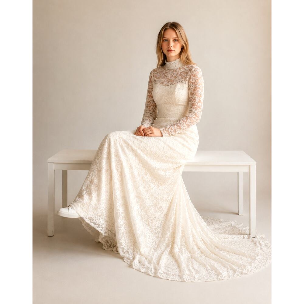 Vintage 1960s Lace Wedding Dress William Cahill California Bridal Gown w/Train
